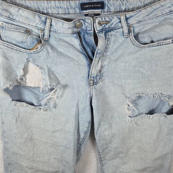 Aeropostale Women's Distressed Mid-rise Ankle Straight Denim Jeans Blue Size 14R - Picture 2 of 9